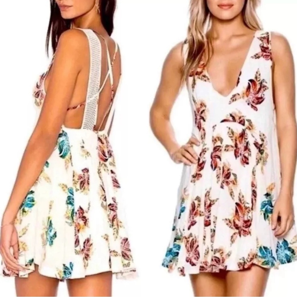 Free People Dress Thought I Was Dreaming XS Floral Mesh Strap Lined V Neck
